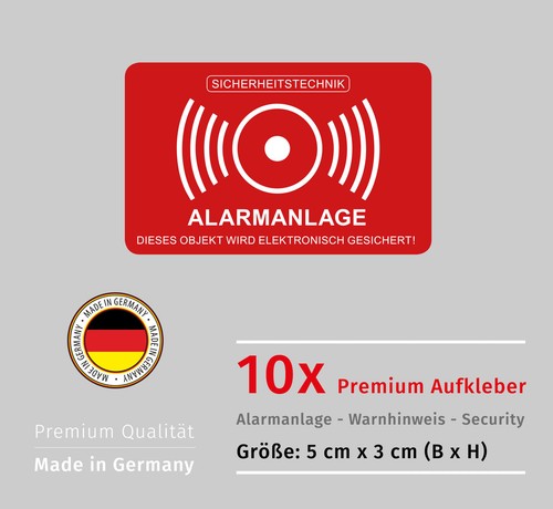 10x aufkleber alarmanlage - 10x,